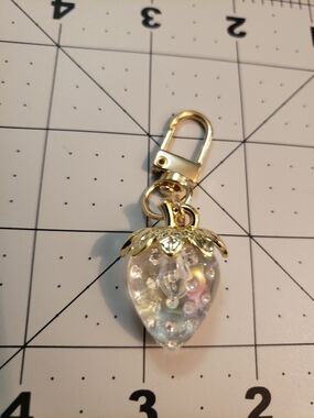 Iridescent Strawberry Pearl Drop Keychain Charm
